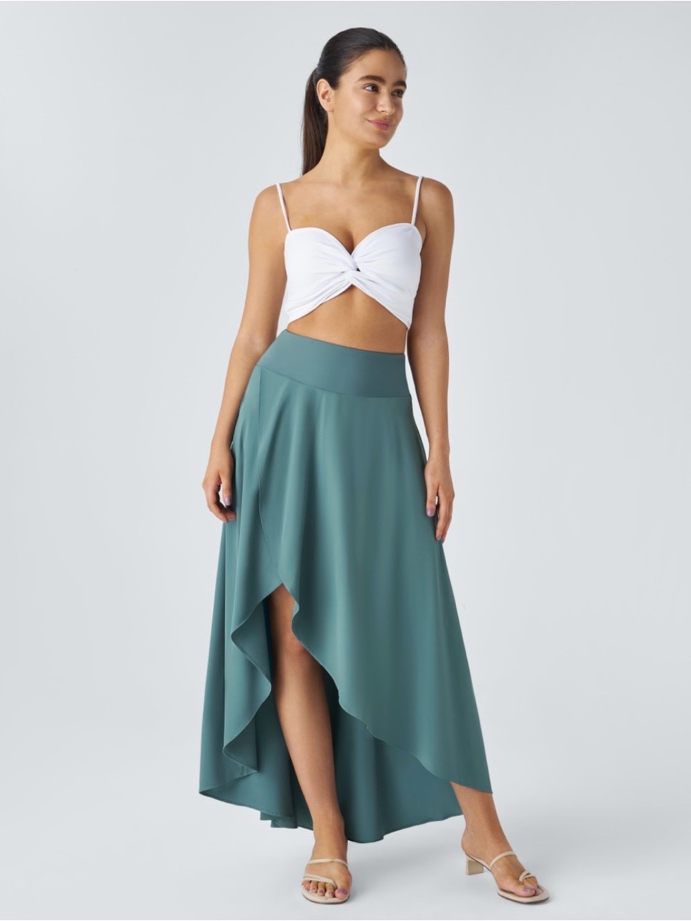 HALARA High-Low Maxi Skirt in Teal Green